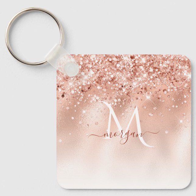 Monogram glitter Peach Ro Guld Nyckelring (Framsida)