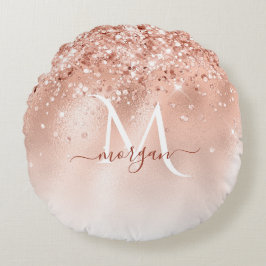 Monogram glitter Peach Ro Guld Rund Kudde