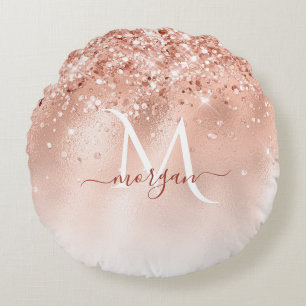 Monogram glitter Peach Ro Guld Rund Kudde
