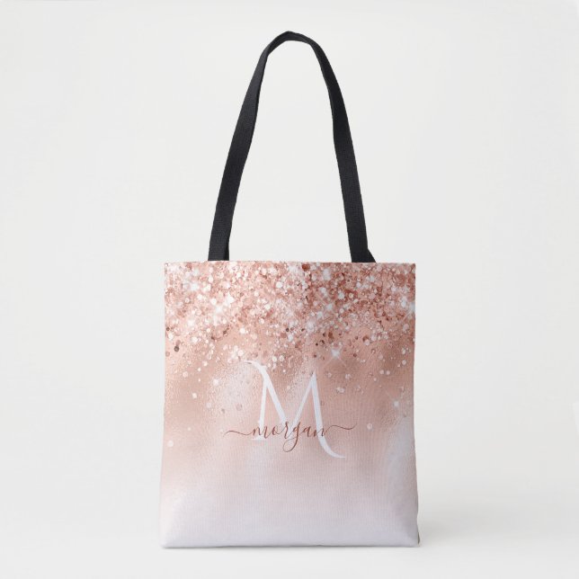 Monogram glitter Peach Ro Guld Tygkasse (Framsida)