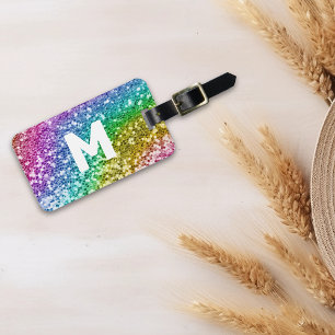 Monogram Glitter Personlig Rainbow Bagagebricka