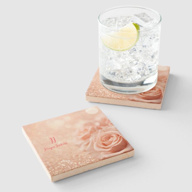 Monogram Glitter Ro Guld och Ro Stenunderlägg (Sidan)