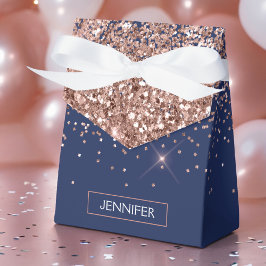 Monogram Glitter Rosabränd Pink Rose Gold Marinblå Presentaskar