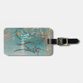 Monogram Glitter Stars på Teal Personlig Bagagebricka