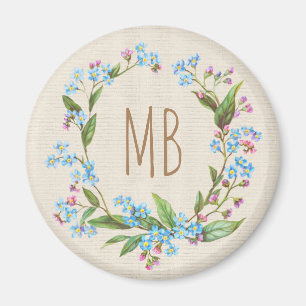 Monogram, glöm - me- not, andningsblåstöt Rustic Magnet