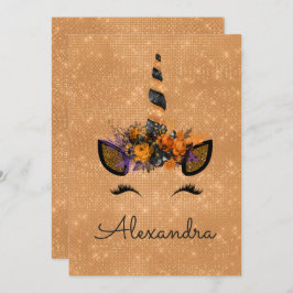 Monogram-Gnistran i oktober Unicorn Birthday Inbjudningar