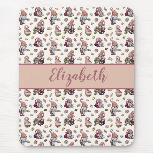 Monogram Gnomes Baking Muffinss Donuts Rosa Script Musmatta (Framsidan)