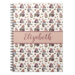 Monogram Gnomes Bakning Cupcakes Donuts Rosa Skrif Anteckningsbok