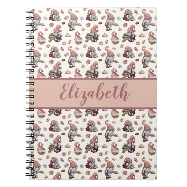 Monogram Gnomes Bakning Cupcakes Donuts Rosa Skrif Anteckningsbok (Framsidan)