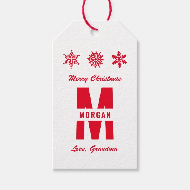 Monogram God jul Glad helg White Red Presentetikett (Framsidan)