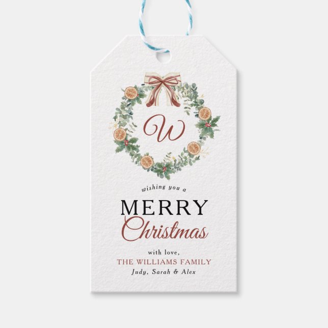 Monogram God jul Orange Utandning Foder till Presentetikett (Framsidan)