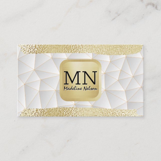 Monogram | Gold Foil Brushed | Modern geometri Visitkort (Framsida)