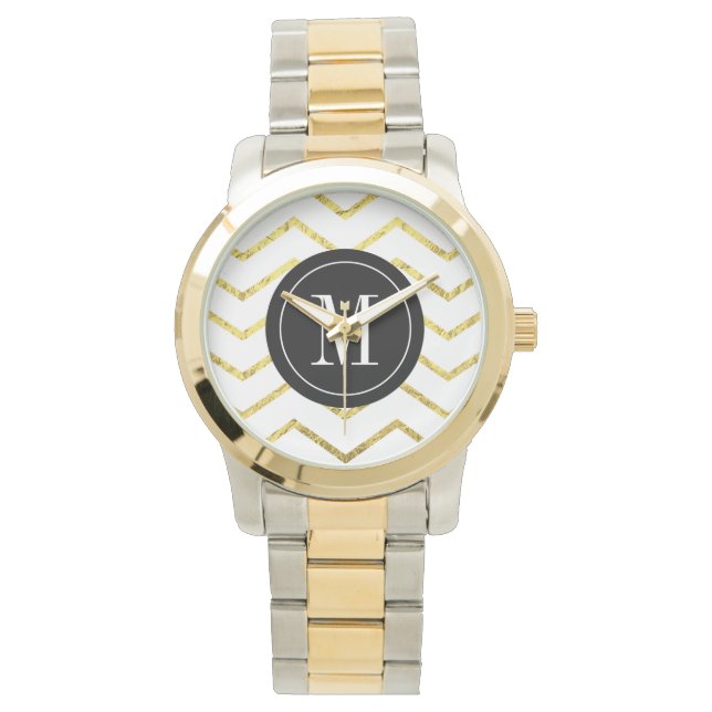 Monogram Gold Foil Chevron Armbandsur (Framsida)