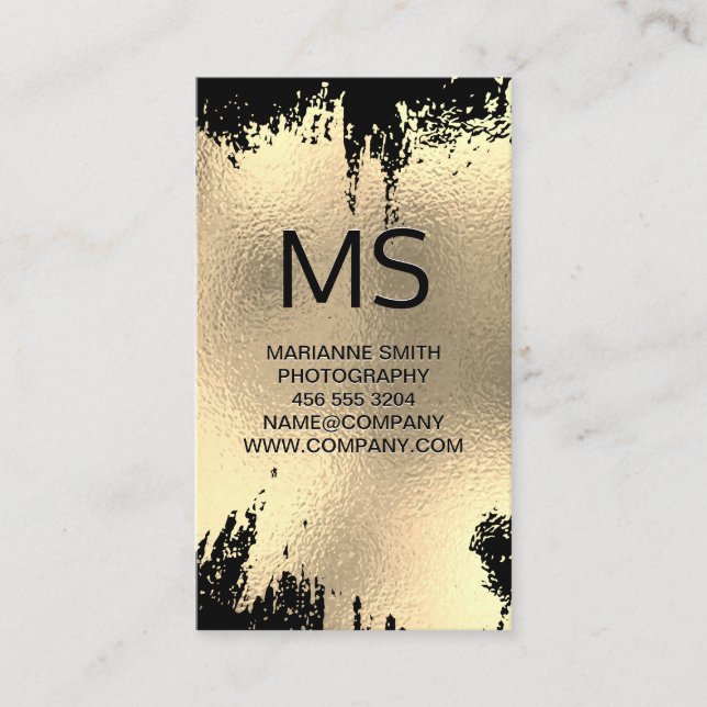 Monogram | Gold Foil Spatter Black Background Visitkort (Framsida)