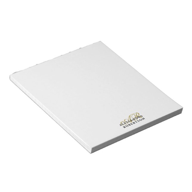 Monogram Gold Initials Black Name White Minimalist Anteckningsblock (Vinklad)