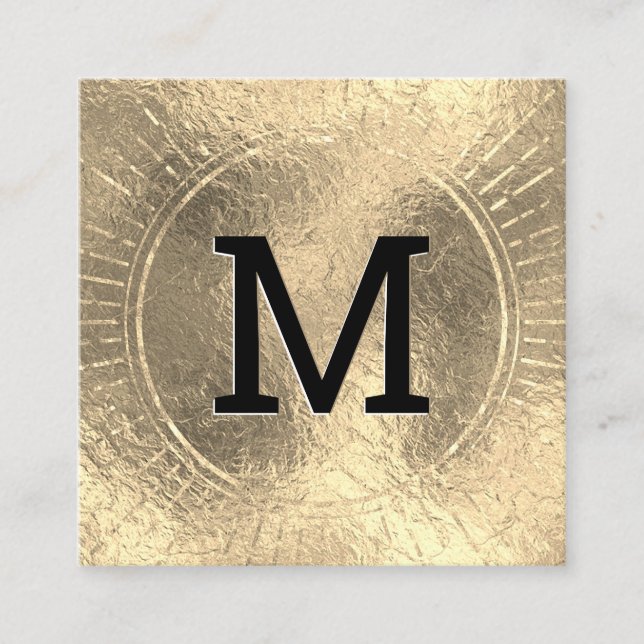 Monogram | Golden Foil| Black Marble Fyrkantigt Visitkort (Framsida)