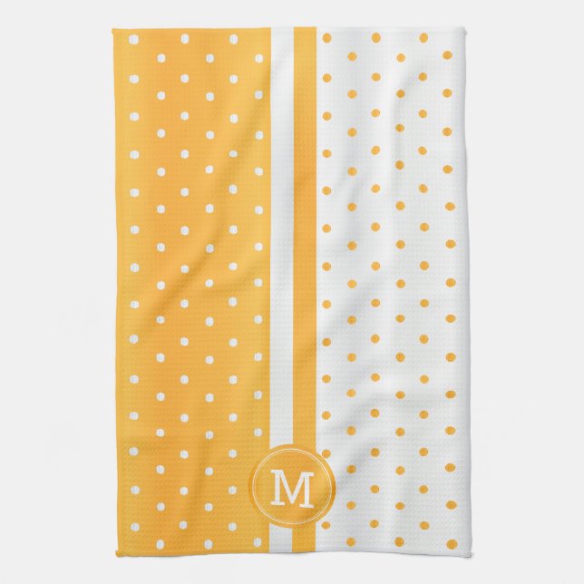 Monogram Golden Gult och White Polka Dot Kökshandduk (Vertikal)