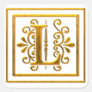 Monogram Golden L Elegant Stickers Fyrkantigt Klistermärke