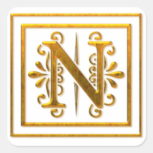 Monogram Golden N Elegant Stickers Fyrkantigt Klistermärke