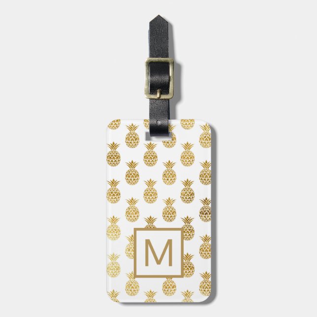 Monogram | Golden Pineappel Bagagebricka (Vertikal Framsida)