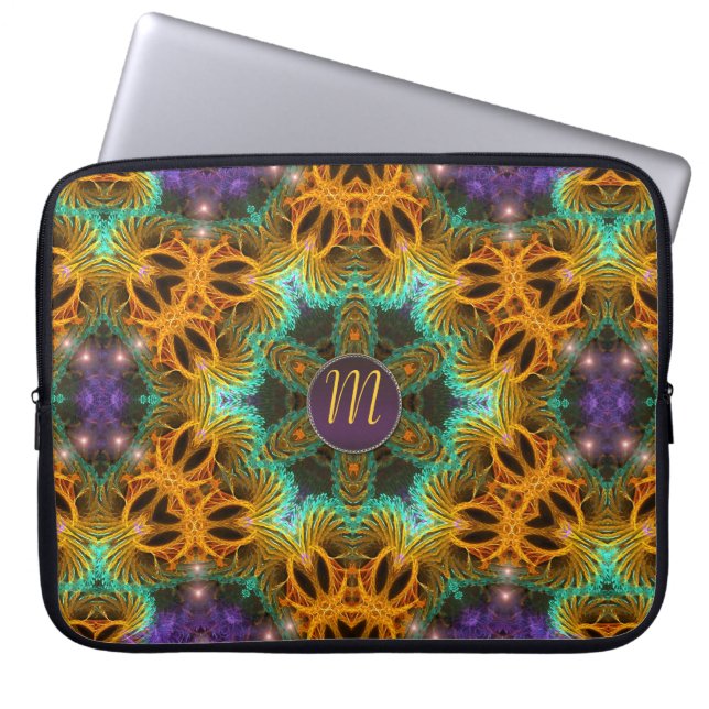 Monogram Golden Purple Magic Star Anteckningsbok Laptop Sleeve (Framsidan)