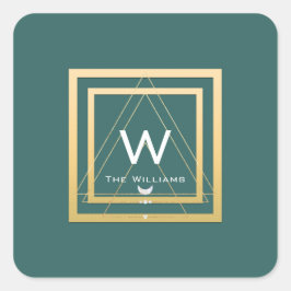 Monogram Golden Ram minimalism Geometric Teal Fyrkantigt Klistermärke