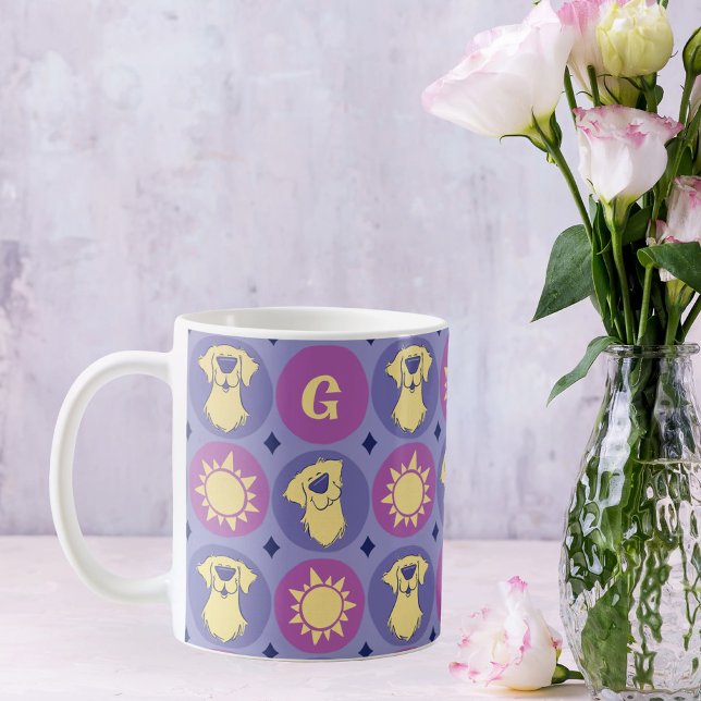 Monogram Golden Retriever Whimsical Sol Hund Kaffemugg (Skapare uppladdad)