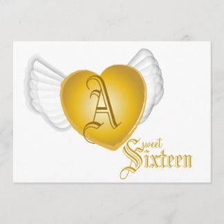 Monogram Golden Winged Heart Sweet 16-Cust. Inbjudningar