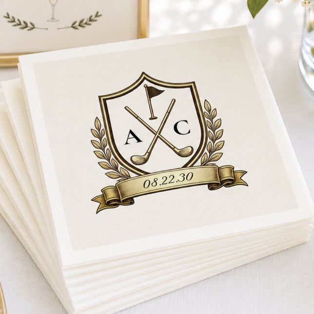 Monogram Golf Crest Bröllop Pappersservett (Skapare uppladdad)
