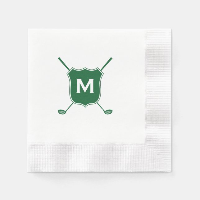 Monogram Golf Klubb Vapensköld i Grönt Napkins Pappersservett (Framsidan)