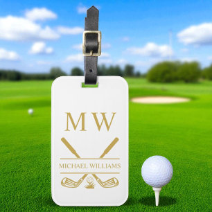 Monogram Golf Klubbs White Guld Personlig Bagagebricka
