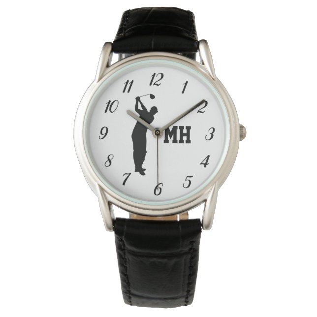Monogram Golfer Black Golf Elegant Modern Armbandsur (Framsida)
