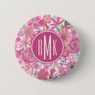 Monogram gör jag den rosa vattenfärgblommönst knapp