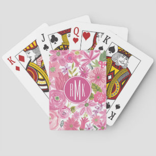 Monogram   gör jag den rosa vattenfärgblommönstret spelkort