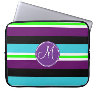 Monogram görad randig för krickalimefrukt för laptop sleeve