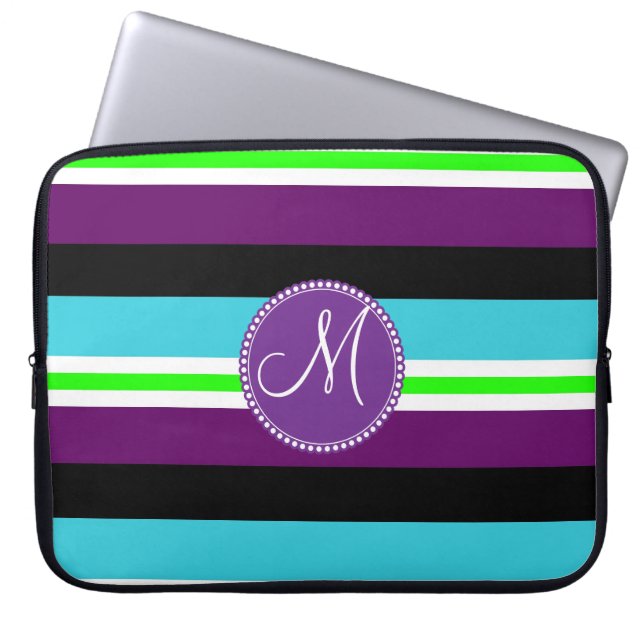 Monogram görad randig för krickalimefrukt för laptop sleeve (Framsidan)