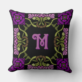 Monogram Goth Art nouveau Ro och Dahlia Lila Kudde