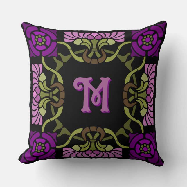 Monogram Goth Art nouveau Ro och Dahlia Lila Kudde (Framsida)