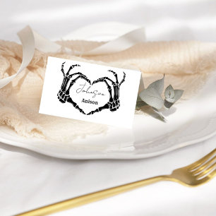 Monogram Gothic Skull Heart Hand Bröllop Placeringskort