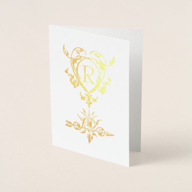 Monogram gotin - och pilmotif folierat kort (Framsida)