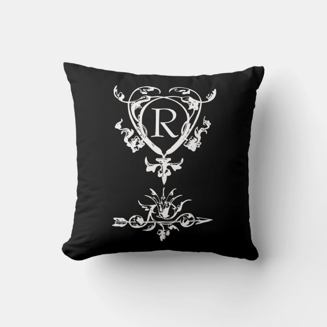 Monogram gotin - och pilmotif kudde (Framsida)