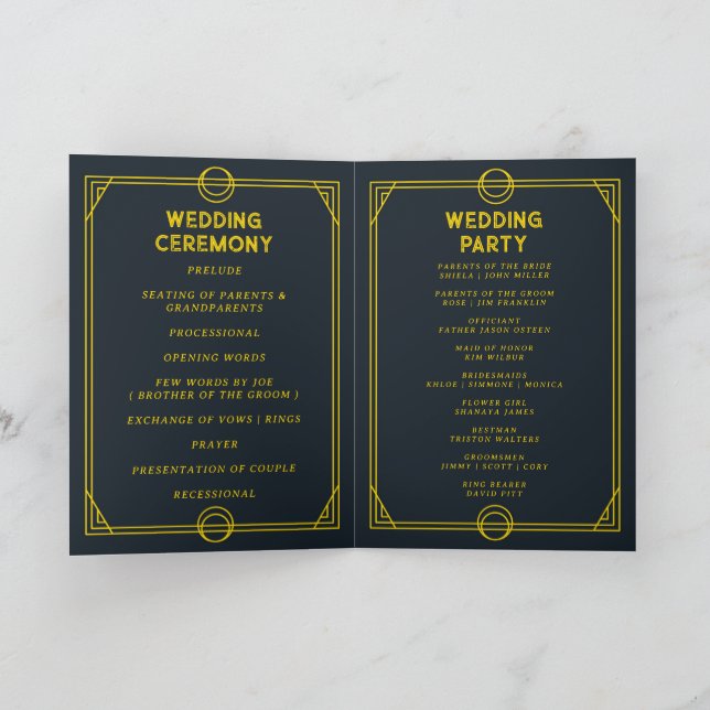 monogram gotisk hopfällbart bröllopsprogramkort program (Inuti)