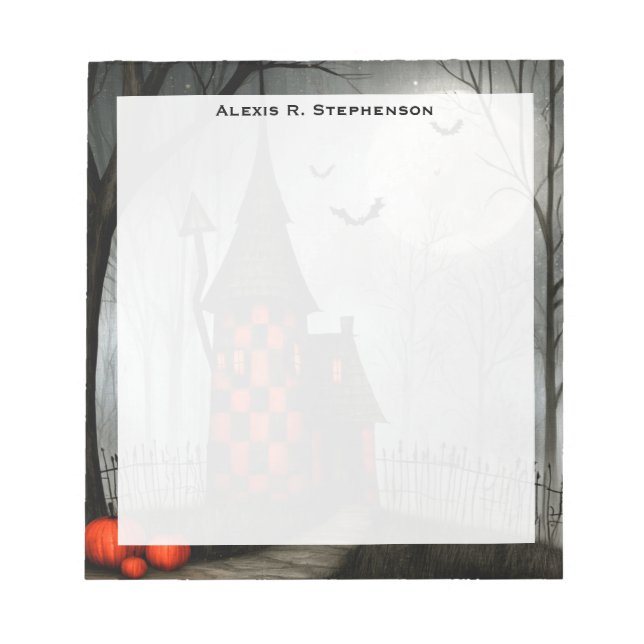 Monogram gotisk rutig Halloween-torn Anteckningsblock (Framsida)