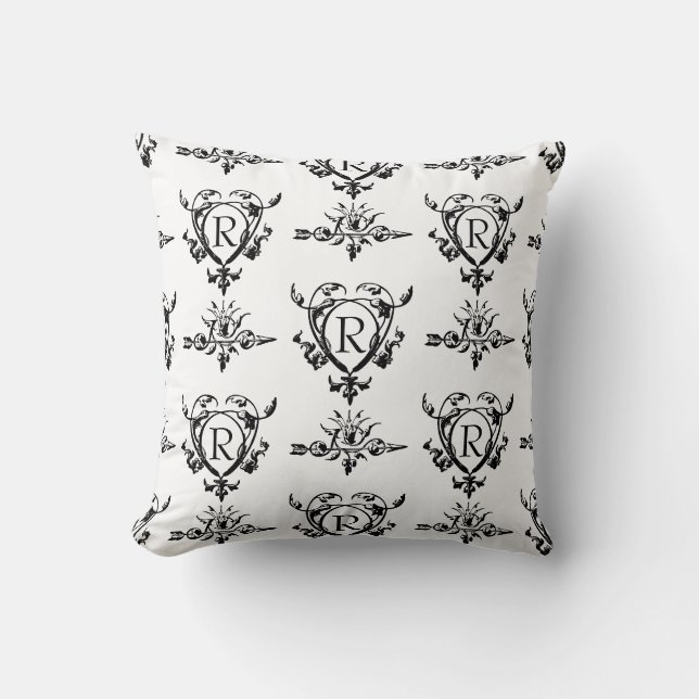 Monogram gotiskt hjärta och pil Mönster Kudde (Framsida)