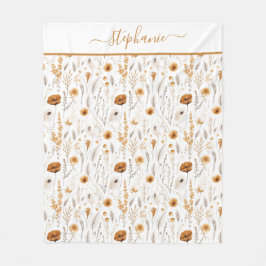 Monogram grå beige brun vit boho blommig fleecefilt