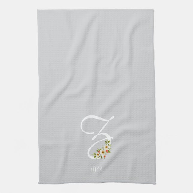 Monogram grå kökshandduk husvärmegåva (Vertikal)