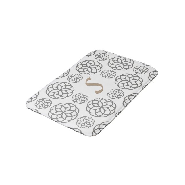 Monogram Grå Mandala Mönster Badrumsmatta (Vinklad)