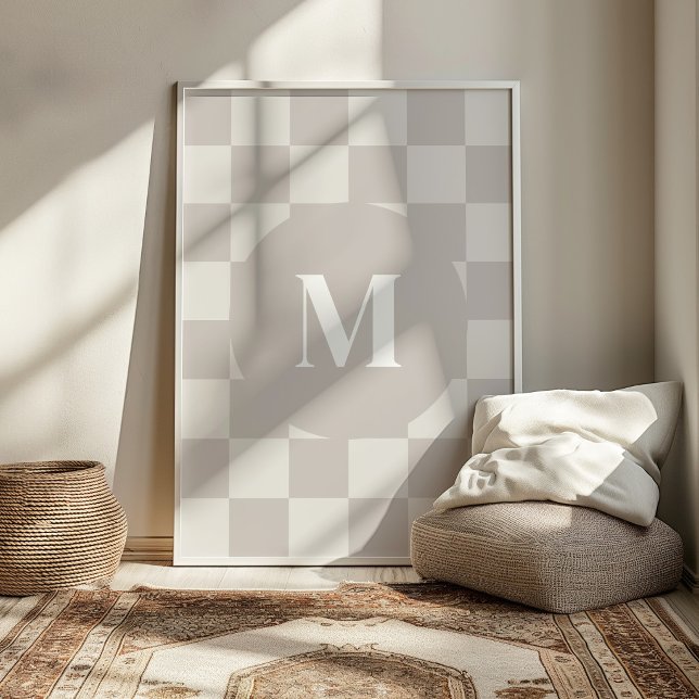 Monogram Grå Rutig Mönster Anpassad Initial Poster (Skapare uppladdad)