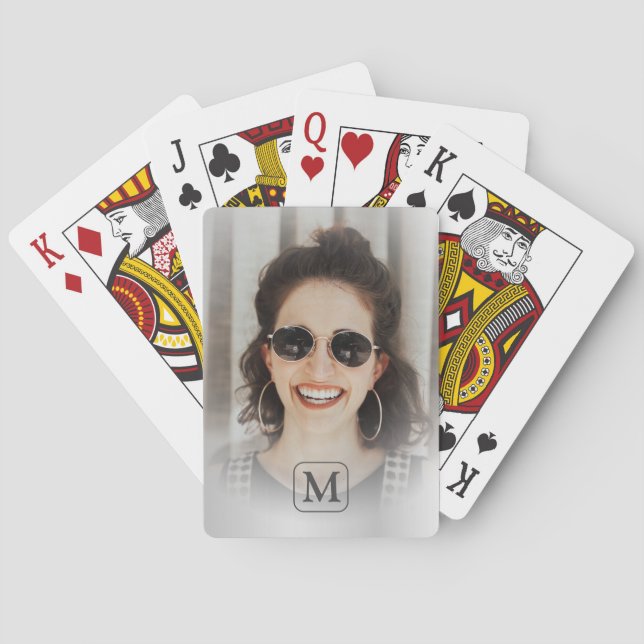 Monogram Grå Silver Foto Minnessaker Casinokort (Baksidan)