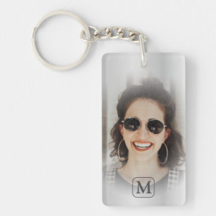 Monogram Grå Silver Foto Minnessaker Nyckelring